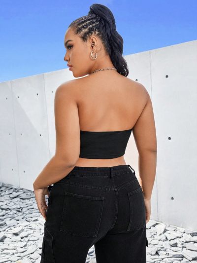 SHEIN Coolane Women'S Plus Size Color Block Patched Detail Bustier Top