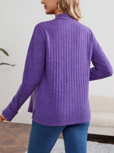 SHEIN Women's Stand Collar Stripe T-shirt