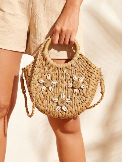 SHEIN VCAY Shell Decor Straw Crossbody Bag