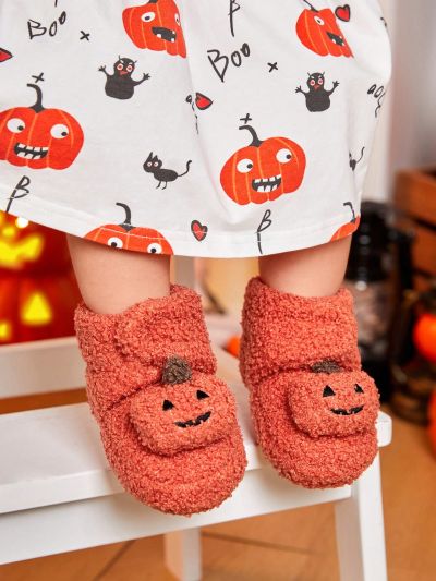 Cozy Cub Girls' Orange Fashionable Trendy Design Cute Pumpkin Comfortable Casual Warm Boots