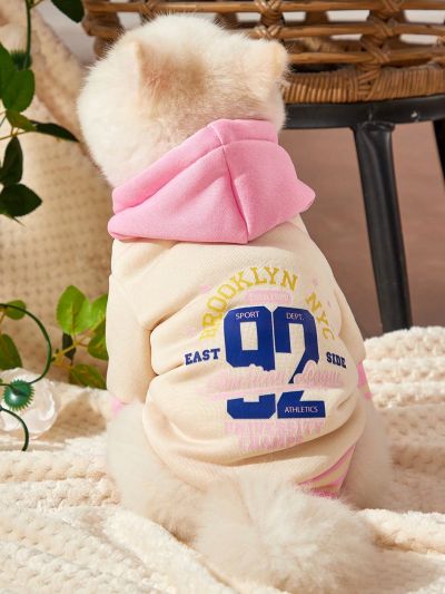 LM Estudio 1pc Pink And Yellow Combined Cute Pet Printed Cardigan Sweatshirt