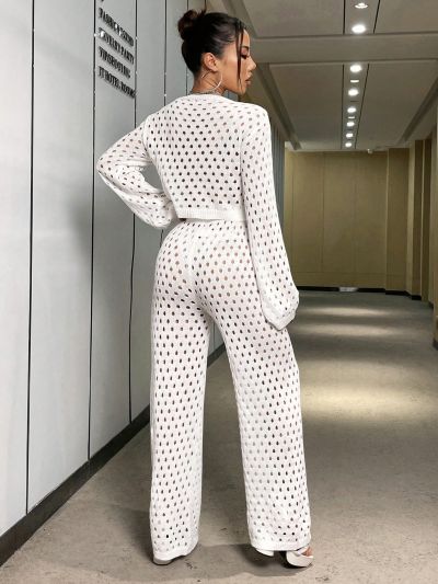 SHEIN ICON Knitted Drop Shoulder Short Sweater And Pants Set