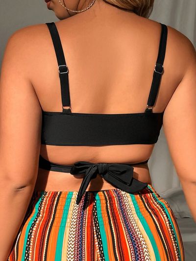 SHEIN Swim Basics Plus Size Women's Solid Color Crossover Swimsuit Top