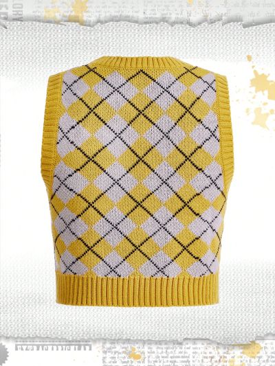 Harry Potter | ROMWE Animal Embroidered Badge Diamond Pattern Sweater Vest