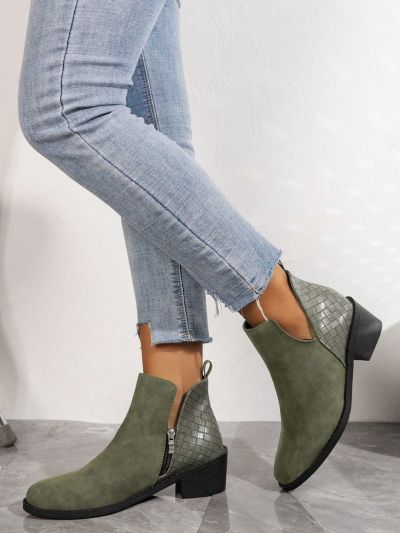 Women's Pointed Toe Chunky Heel V Cut Chelsea Boots, British Style