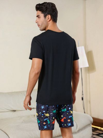 Men'S Cartoon Dinosaur Printed Short Sleeve Homewear Set