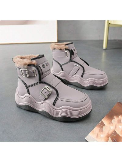 Women's Motorcycle Snow Boots, 2023 Winter, Warm Short Boots With Wavy Thick Bottom, Casual Slip-resistant Plush Fashion Ankle Boots