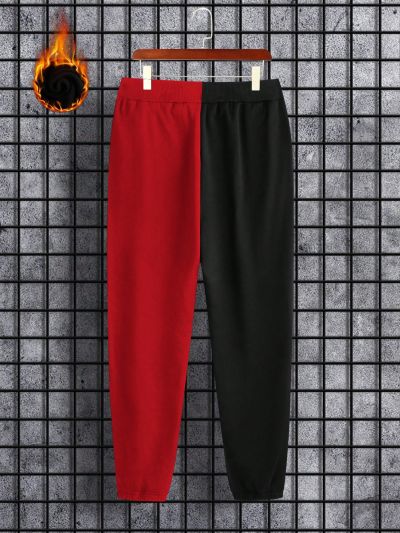 Men Cartoon & Letter Graphic Two Tone Drawstring Waist Sweatpants