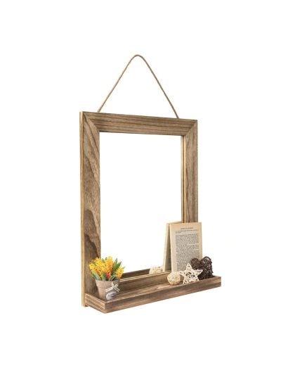 Wall Mirror with Shelf, 20 x 16 inch Farmhouse Decor Wall Mirror Hanging for Bathroom, Vanity, Bedroom, Entryway, Living Room
