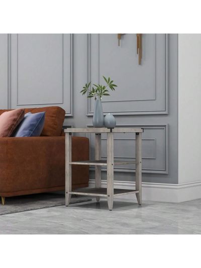 Farmhouse End Table, 3-Tier Side Table Small End Table with Storage Shelf for Small Space, Wood Nightstand for Living Room Office Bedroom