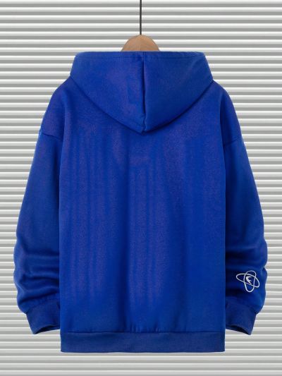 Manfinity Homme Men's Letter Print Kangaroo Pocket Zip Hooded Sweatshirt