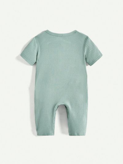 Cozy Cub Newborn Baby Boy Solid Color Round Neck Half-Button Short Sleeve Bodysuit With Long Pants