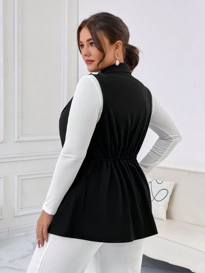 SHEIN Privé Plus Size Drawstring Waistcoat Vest, Business Casual Style