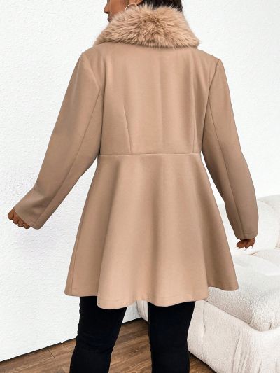 SHEIN Frenchy Plus Size Wool Blend Coat With Collar And Double Breasted Buttons