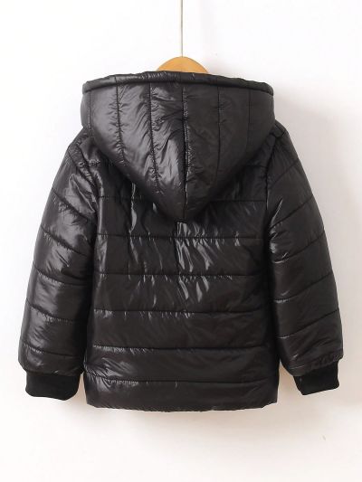 SHEIN Kids QTFun Young Boy 1pc Teddy Lined Zipper Hooded Puffer Coat