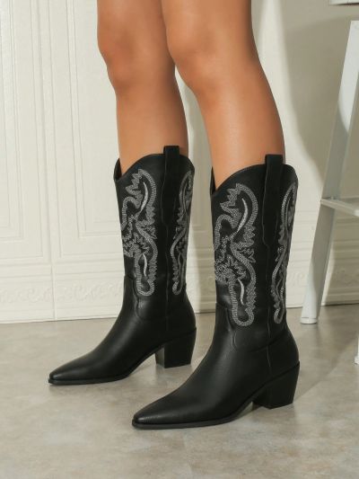 Women's Fashion Chelsea Prom Party Embroidered Black Boots