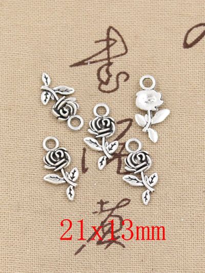 30Pcs Charms Flower Rose Antique Silver Color Pendants DIY Crafts Making Findings Handmade  Jewelry