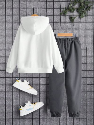 SHEIN Tween Boy Slogan Graphic Hoodie & Drawstring Waist Pants
