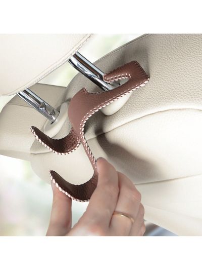Car Purse Hook, 2 in 1 Car Seat Headrest Hooks Durable Hanger Storage Holder Leather Organizer for Hanging Grocery Bags, 2 Pack,coffe