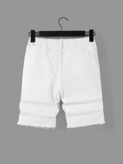 SHEIN Tween Boys' Comfortable Denim Shorts With Letter Print