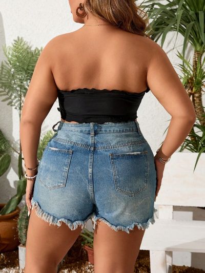 SHEIN Swim Basics Plus Size Solid Color Bandeau Swimsuit Top For Beach Vacation