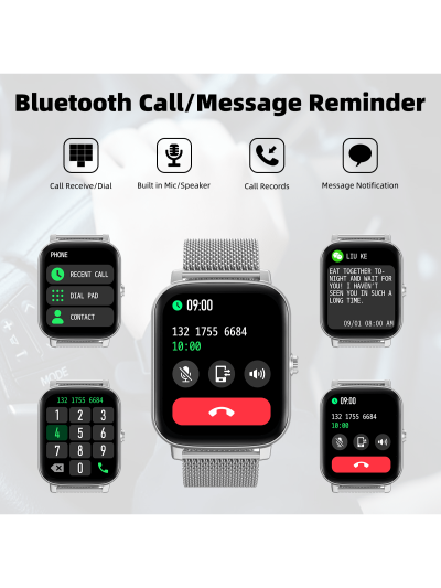 Huawise Smart Watch(Call Receive/Dial), Full Touch Screen SmartWatch for Android and IOS Phones Compatible Fitness tracker with Heart Rate,Sleep,Blood Oxygen,Step Counter for Men Women