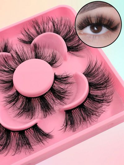 False Eyelashes 3 Pairs Fluffy Volumized Eyelashes Lashes Dramatic Look 3D Wispy Faux Mink Lashes