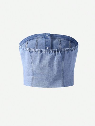 Teen Girls' Casual Simple Strapless Denim Top
