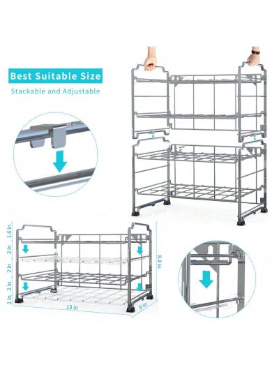Auledio 2 Pack Adjustable Water Bottle Organizer Storage, 2-Tier Stackable Wine Bottle Holder Rack