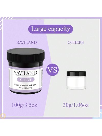 Saviland LED/U V Builder Nail Gel - 100ML/3.5 oz Large Capacity Clear Hard Gel for Nails, Nail Extension Gel Nail Strengthen Nail Hard Gel Builder Nail Gel Kit Nail Stuff for DIY Nail Art Manicure Set