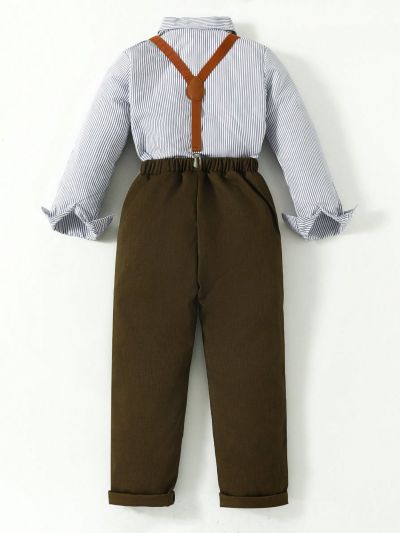 SHEIN Tween Boys' Fashionable & Versatile Suspenders Gentleman Suit