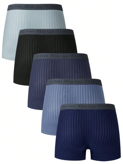 Men's Letter Waistband Square Cut Underwear 5pcs/Set