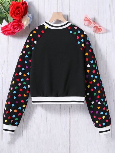 Teenagers (Female) Heart  Print Baseball Collar Jacket