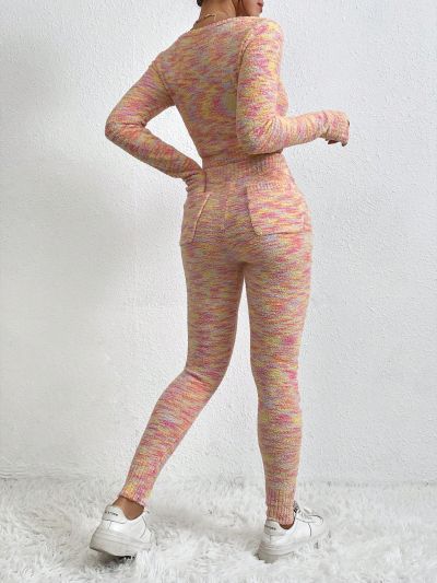 SHEIN Essnce Women's Gradient Color Crop Sweater Two Piece Set