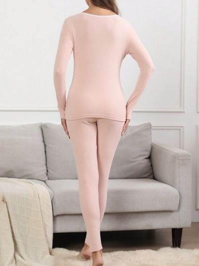 Solid Scoop Neck Thermal Underwear Set