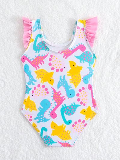 SHEIN Baby Girl Cartoon Dinosaur Printed One Piece Swimsuit