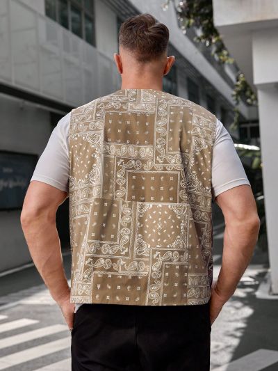 Manfinity LEGND Men's Plus Size Casual Paisley Printed Zipper Front Vest