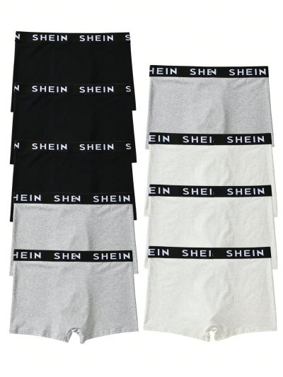 9pcs Comfortable & Elastic Solid Color Black & Grey Boxer Briefs For Teenage Boys