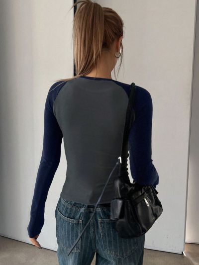 DAZY Women Fashionable Slim Fit Long Sleeve T-Shirt With Raglan Sleeve