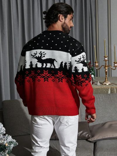 Manfinity Homme Men Plus Christmas Pattern Colorblock Sweater