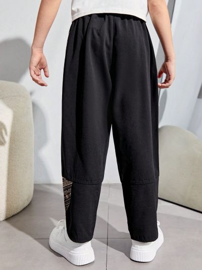 SHEIN Kids SUNSHNE Tween Boys' Casual Vacation Elephant Animal Print Colorblocked Woven Pants