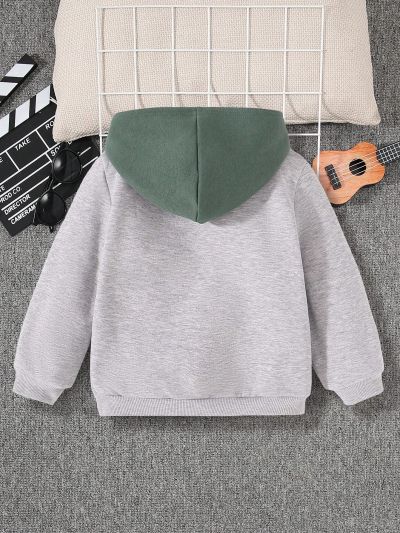 SHEIN Boys' Crocodile Printed Hooded Fleece Sweatshirt