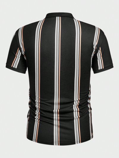 Manfinity Homme Men's Striped Knitted Casual Short Sleeve Polo Shirt