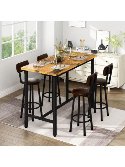 5 Piece Dining Table Set, Modern Counter Height Dining Table With 4 Chairs, Wooden Table with 4 PU Upholstered Chairs, Home Kitchen Table and Chairs Set Perfect for Kitchen, Breakfast Nook, Small Spaces