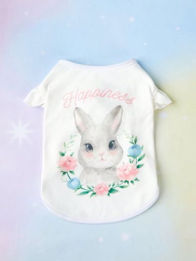 PETSIN Easter White Cute Bunny Short Sleeve Stretchable Pet T-Shirt For Dogs And Cats