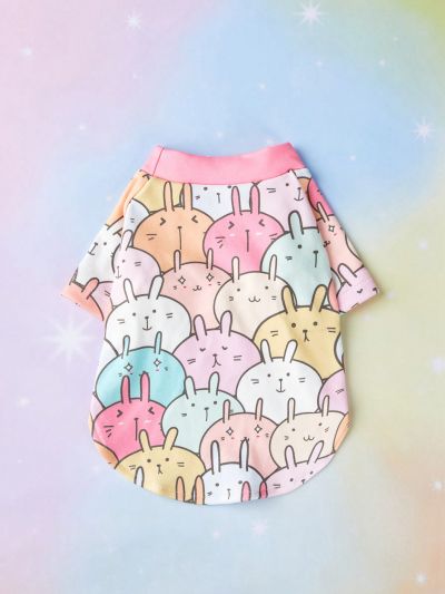 PETSIN Easter Bunny & Cute Cartoon Animal Print T-Shirt, Multicolor, Suitable For Cats And Dogs