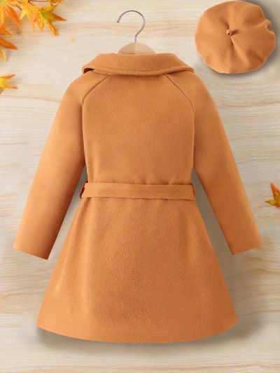 SHEIN Kids EVRYDAY Young Girl Solid Belted Overcoat & Hat