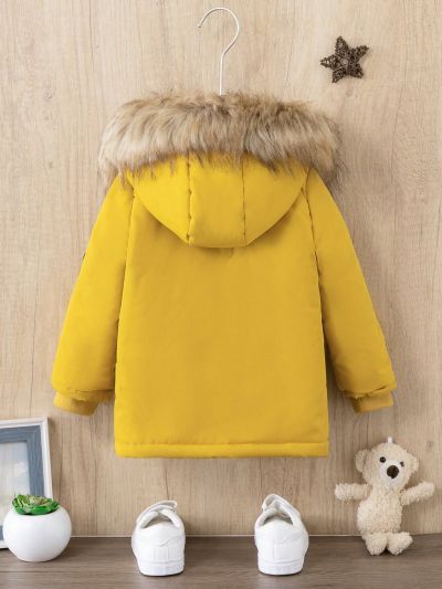 SHEIN Baby Boys' Thick Warm Parka Coat With Detachable Fur Hood, Autumn/Winter