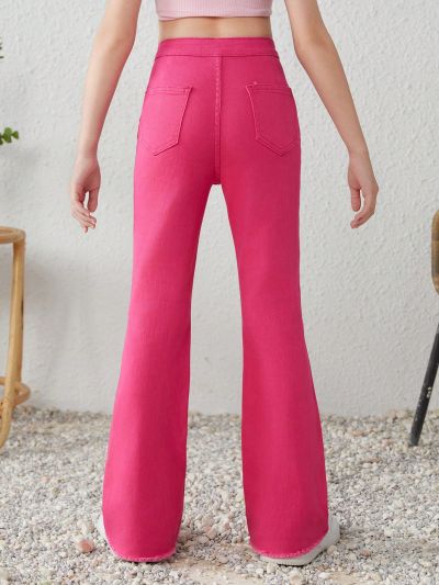 SHEIN Tween Girls Y2k Spring Summer Trendy High Waist Pink Ripped Flare Leg Denim Jeans With Slant Pocket,Girls Summer Clothes Concert Outfit