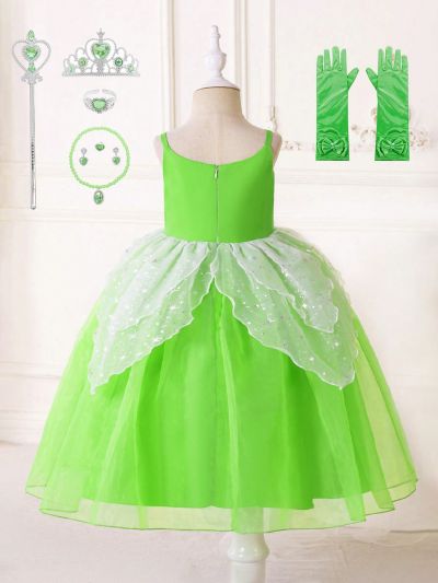 Young Girl Cosplay Sleeveless Multilayer Irregular Mesh Fairy Party Birthday Festival Dress